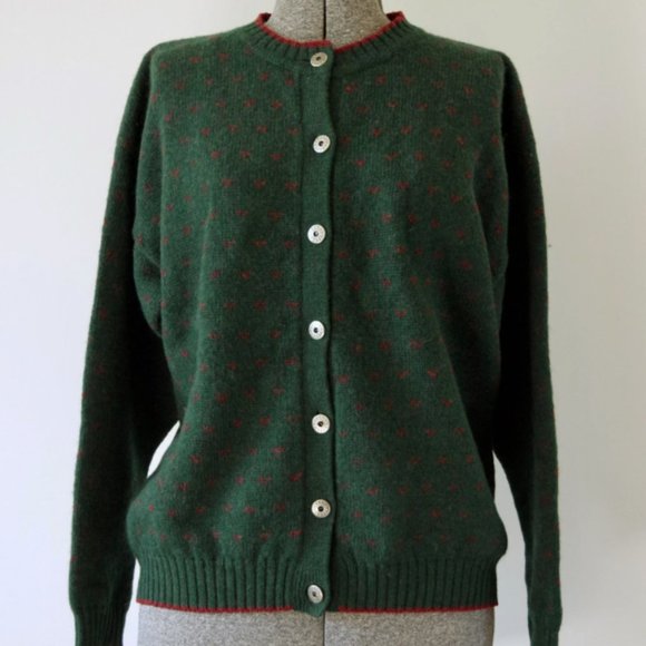 Woolrich Sweaters - Vintage Woolrich Dartmouth Green and Red Wool Cardigan with Silver Buttons Size
